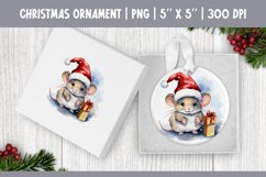 Watercolor Christmas Mouse Ornament Sublimation Design PNG Product Image 1