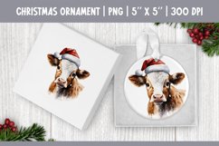 Watercolor Christmas Cow Ornament Sublimation Design PNG Product Image 1