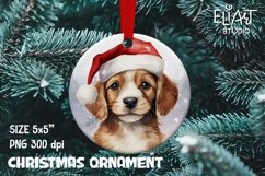 Watercolor Christmas Puppy with Santa Hat Ornament PNG File for Sublimation or Printing