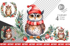 Clipart Watercolor Christmas Owl Product Image 1