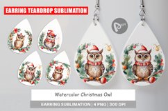 Earring Teardrop Watercolor Christmas Owl Product Image 1