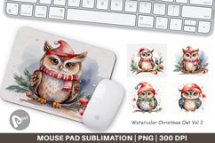 Mouse Pad Watercolor Christmas Owl Product Image 1