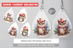 Earring Teardrop Watercolor Christmas Owl Product Image 1
