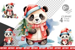 Clipart Watercolor Christmas Panda Product Image 1
