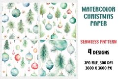 Watercolor Christmas Tree, Digital Paper, Seamless Pattern Product Image 1