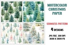 Watercolor Christmas Tree, Digital Paper, Seamless Pattern Product Image 1