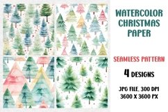 Watercolor Christmas Tree, Digital Paper, Seamless Pattern Product Image 1