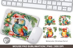 Mouse Pad Watercolor Christmas Parrot Product Image 1