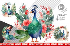 Clipart Watercolor Christmas Peacock Product Image 1