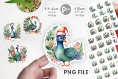 Sticker Watercolor Christmas Peacock Product Image 1
