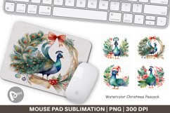 Mouse Pad Watercolor Christmas Peacock Product Image 1