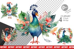 Clipart Watercolor Christmas Peacock Product Image 1
