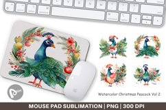 Mouse Pad Watercolor Christmas Peacock Product Image 1