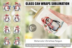 Glass Can Wraps Watercolor Christmas Penguin Product Image 1