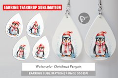 Earring Teardrop Watercolor Christmas Penguin Product Image 1