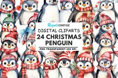 Christmas Penguin Watercolor Sublimation Clipart Product Image 1