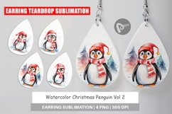 Earring Teardrop Watercolor Christmas Penguin Product Image 1