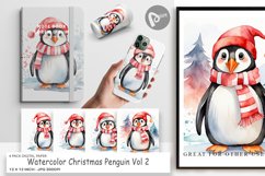 Digital Paper Watercolor Christmas Penguin Product Image 1