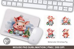 Mouse Pad Watercolor Christmas Pig Product Image 1