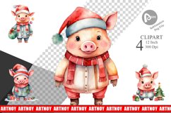 Clipart Watercolor Christmas Pig Product Image 1