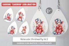 Earring Teardrop Watercolor Christmas Pig Product Image 1