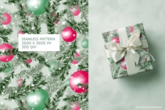 Watercolor Christmas Pine Pattern with Ornaments Product Image 2