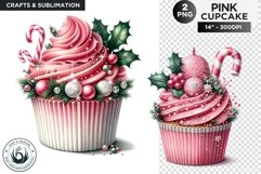2 Pink Christmas Cupcakes PNG Clipart sublimation design Product Image 1
