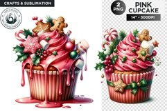 2 Pink Christmas Cupcakes Clipart PNG Product Image 1