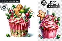 2 Pink Christmas Cupcakes PNG Clipart sublimation design Product Image 1