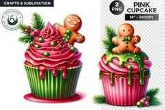 2 Pink Christmas Cupcakes PNG Clipart sublimation design Product Image 1