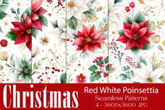 Christmas Patterns, Red White Poinsettia Christmas Pattern 4 Product Image 1