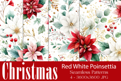 Christmas Patterns, Red White Poinsettia Christmas Pattern 5 Product Image 1