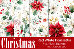 Christmas Patterns, Red White Poinsettia Christmas Pattern 6 Product Image 1