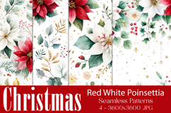 Christmas Patterns, Red White Poinsettia Christmas Pattern 7 Product Image 1