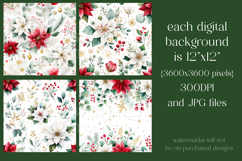 Christmas Patterns, Red White Poinsettia Christmas Pattern 7 Product Image 2