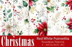 Christmas Patterns, Red White Poinsettia Christmas Pattern 9 Product Image 1