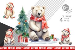 Clipart Watercolor Christmas Polar Bear Product Image 1