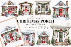 Watercolor Christmas Porch Clipart Product Image 1