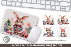 Mouse Pad Watercolor Christmas Rabbit Product Image 1