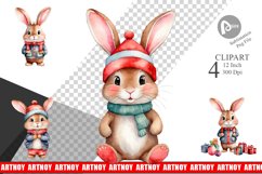 Clipart Watercolor Christmas Rabbit Product Image 1