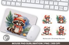 Mouse Pad Watercolor Christmas Raccoon Product Image 1