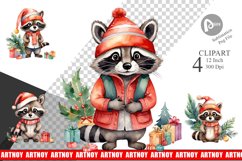 Clipart Watercolor Christmas Raccoon Product Image 1