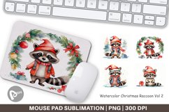 Mouse Pad Watercolor Christmas Raccoon Product Image 1
