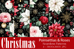 Christmas Pattern, Poinsettias Roses Christmas Pattern, s9 Product Image 1