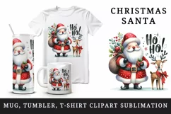 Watercolor Christmas Santa Claus gift sack reindeer Ho Ho quote print 20 oz tumbler skinny mug wrap clipart t-shirt sublimation printable design