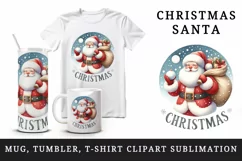 Watercolor Christmas Santa Claus holding gift sack quote print 20 oz tumbler skinny mug wrap clipart t-shirt sublimation printable design