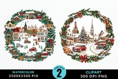 Watercolor Christmas Scenery Artwork Clipart Product Image 1