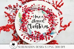 red berry wreath illustration shown on a sign