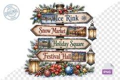 Watercolor Christmas Signpost PNG Bundle Product Image 1
