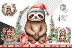 Clipart Watercolor Christmas Sloth Product Image 1
